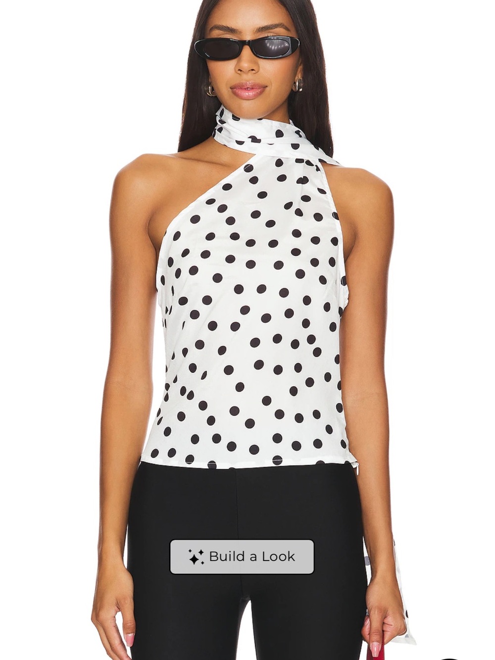 Polka Dot Halter Neck Camisole in White/Black